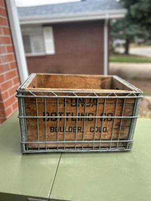 Fonda Bottling Co Bouler, Colo. Wooden Crate In Metal Cage Box