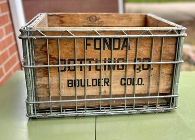 Fonda Bottling Co Bouler, Colo. Wooden Crate In Metal Cage Box