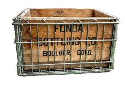 Fonda Bottling Co Bouler, Colo. Wooden Crate In Metal Cage Box