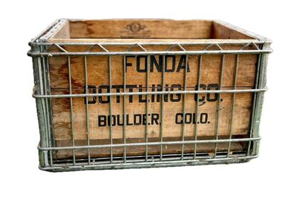 Fonda Bottling Co Bouler, Colo. Wooden Crate In Metal Cage Box
