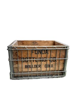 Fonda Bottling Co Bouler, Colo. Wooden Crate In Metal Cage Box