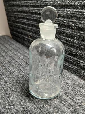 Antique DIL ACID SULPHURIC H2 SO4 Apothecary Bottle with Glass Stopper