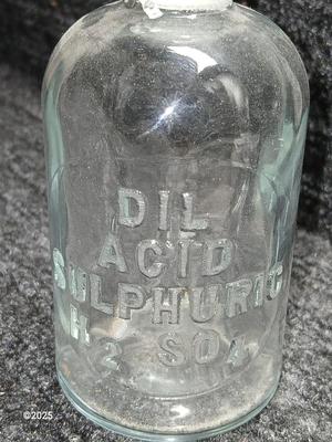Antique DIL ACID SULPHURIC H2 SO4 Apothecary Bottle with Glass Stopper