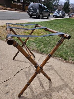Luggage Rack with bamboo style & leather straps