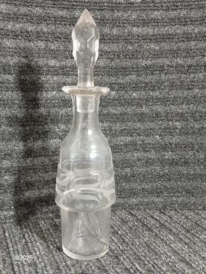 Antique Glass Cruet with white etched design and a beautiful glass stopper