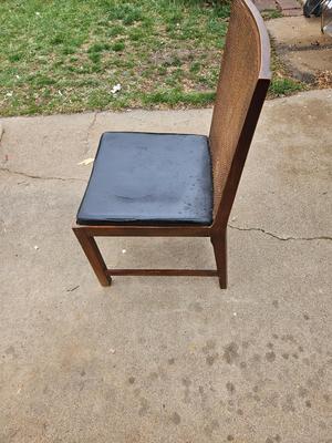 Wooden Chair With Woven Back And Leather Seat