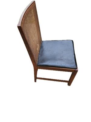 Wooden Chair With Woven Back And Leather Seat