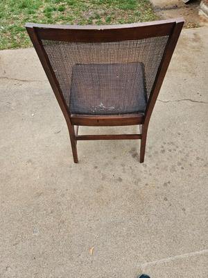 Wooden Chair With Woven Back And Leather Seat