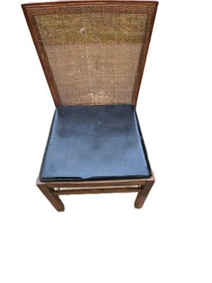 Wooden Chair With Woven Back And Leather Seat