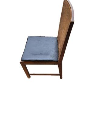 Wooden Chair With Woven Back And Leather Seat