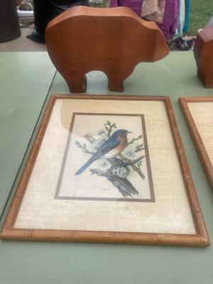 2 Framed Prints & Wooden Buffalo Or Bear?