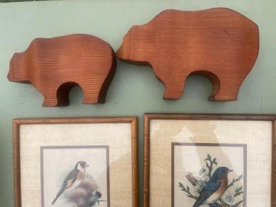 2 Framed Prints & Wooden Buffalo Or Bear?
