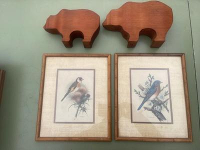 2 Framed Prints & Wooden Buffalo Or Bear?