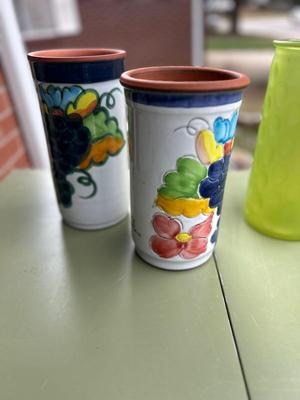 Set of 3 Vases 2 clay w/grape paintings