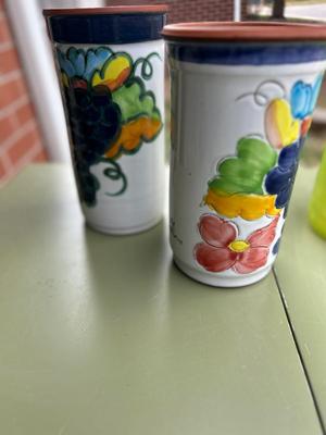 Set of 3 Vases 2 clay w/grape paintings