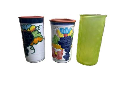 Set of 3 Vases 2 clay w/grape paintings