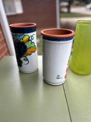 Set of 3 Vases 2 clay w/grape paintings