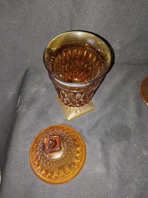 VINTAGE GOLD/YELLOW GLASS CANDY DISH'S & BOTTLE