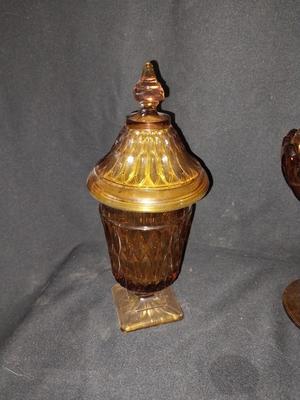 VINTAGE GOLD/YELLOW GLASS CANDY DISH'S & BOTTLE