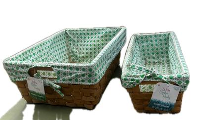 Two woven baskets with liners for organization