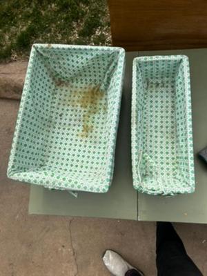 Two woven baskets with liners for organization