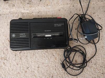LARGE COLLECTION OF CASSETTS AND GE CASSETE PLAYER/RECORDER.