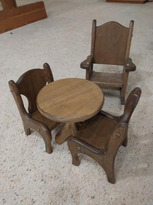 WOODEN DOLL TABLE & CHAIRS -ROCKER