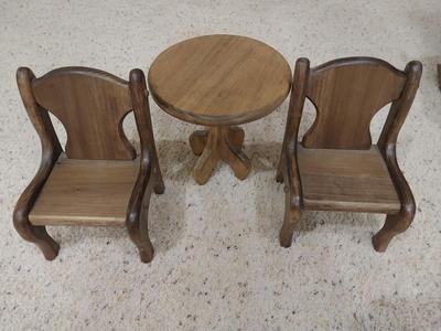 WOODEN DOLL TABLE & CHAIRS -ROCKER