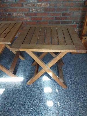 TWO WOODEN PATIO ENDTABLES