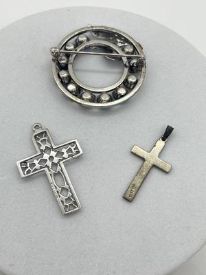 LOT 1: Sterling Pin and Cross Pendants