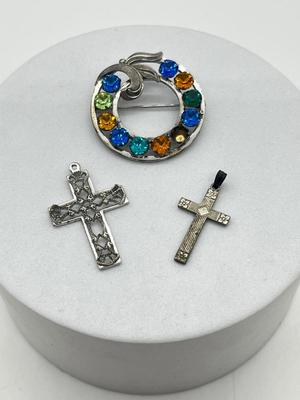 LOT 1: Sterling Pin and Cross Pendants