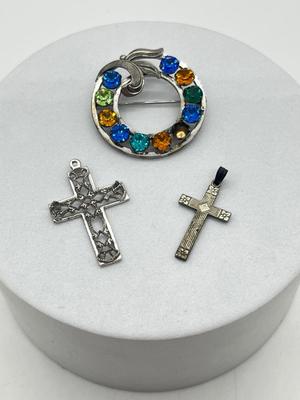 LOT 1: Sterling Pin and Cross Pendants