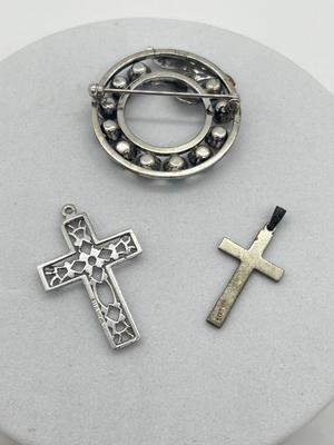 LOT 1: Sterling Pin and Cross Pendants