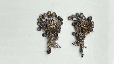 LOT 2: Sterling Collection: Necklace, Native American Pierced Earrings, Peacock Earrings and Pill Holder