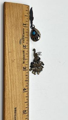 LOT 2: Sterling Collection: Necklace, Native American Pierced Earrings, Peacock Earrings and Pill Holder