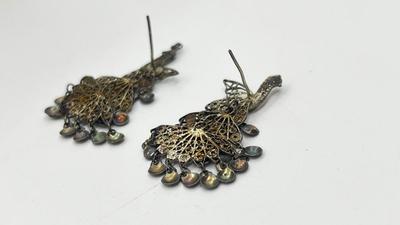 LOT 2: Sterling Collection: Necklace, Native American Pierced Earrings, Peacock Earrings and Pill Holder