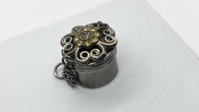LOT 2: Sterling Collection: Necklace, Native American Pierced Earrings, Peacock Earrings and Pill Holder