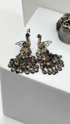 LOT 2: Sterling Collection: Necklace, Native American Pierced Earrings, Peacock Earrings and Pill Holder