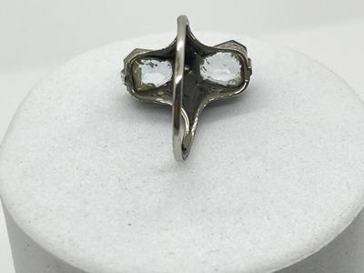 LOT 3: 14K White Gold, Aquamarine and Diamond Art Deco Filigree Ring - Size 5