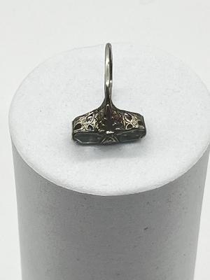 LOT 3: 14K White Gold, Aquamarine and Diamond Art Deco Filigree Ring - Size 5