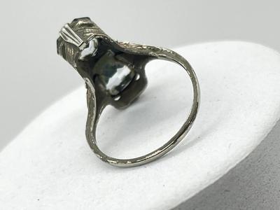 LOT 3: 14K White Gold, Aquamarine and Diamond Art Deco Filigree Ring - Size 5
