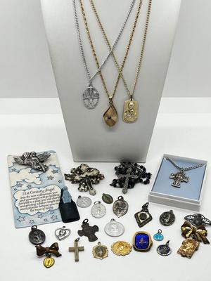 LOT 4: Large Religious Lot: Necklaces, Pins, Pendants and More!