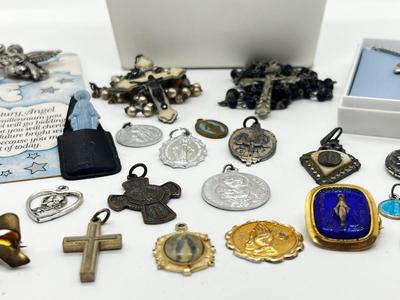 LOT 4: Large Religious Lot: Necklaces, Pins, Pendants and More!