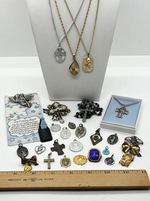 LOT 4: Large Religious Lot: Necklaces, Pins, Pendants and More!
