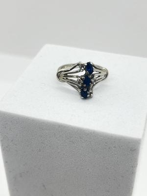 LOT 6: 14K White Gold, Sapphire and Diamond Ring - Size 4.5 - 3.4 GTW