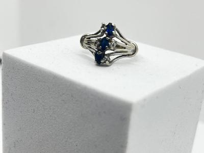 LOT 6: 14K White Gold, Sapphire and Diamond Ring - Size 4.5 - 3.4 GTW