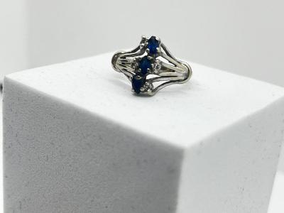 LOT 6: 14K White Gold, Sapphire and Diamond Ring - Size 4.5 - 3.4 GTW