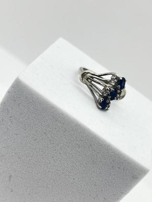 LOT 6: 14K White Gold, Sapphire and Diamond Ring - Size 4.5 - 3.4 GTW