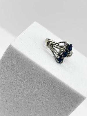 LOT 6: 14K White Gold, Sapphire and Diamond Ring - Size 4.5 - 3.4 GTW
