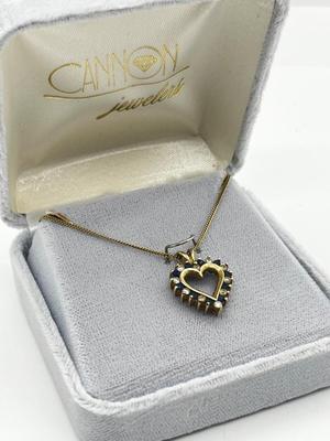LOT 8: 14K Yellow Gold, Sapphire and Diamond Heart Pendant Necklace - 18" - 4 GTW